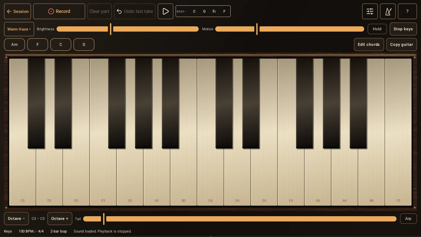 RiffJam Keys synth touch instrument on Android