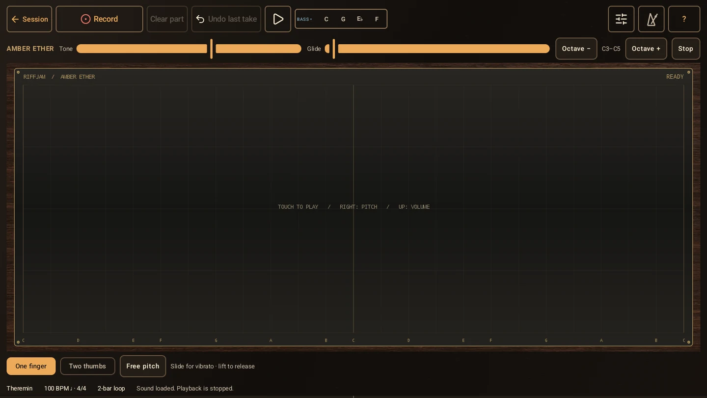 RiffJam Theremin touch instrument on Android